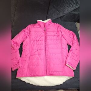 Women's DD Design Pink Reversible Nylon/Faux Fur Puffer Jacket Size Large